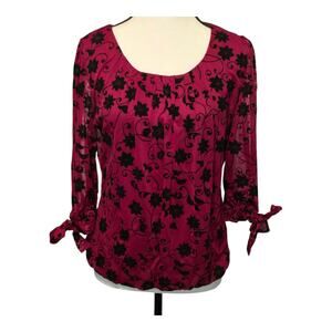 Sara Michelle Vamp Velvet Burnout Womens Top PS Red Black Whimsigoth Romantic